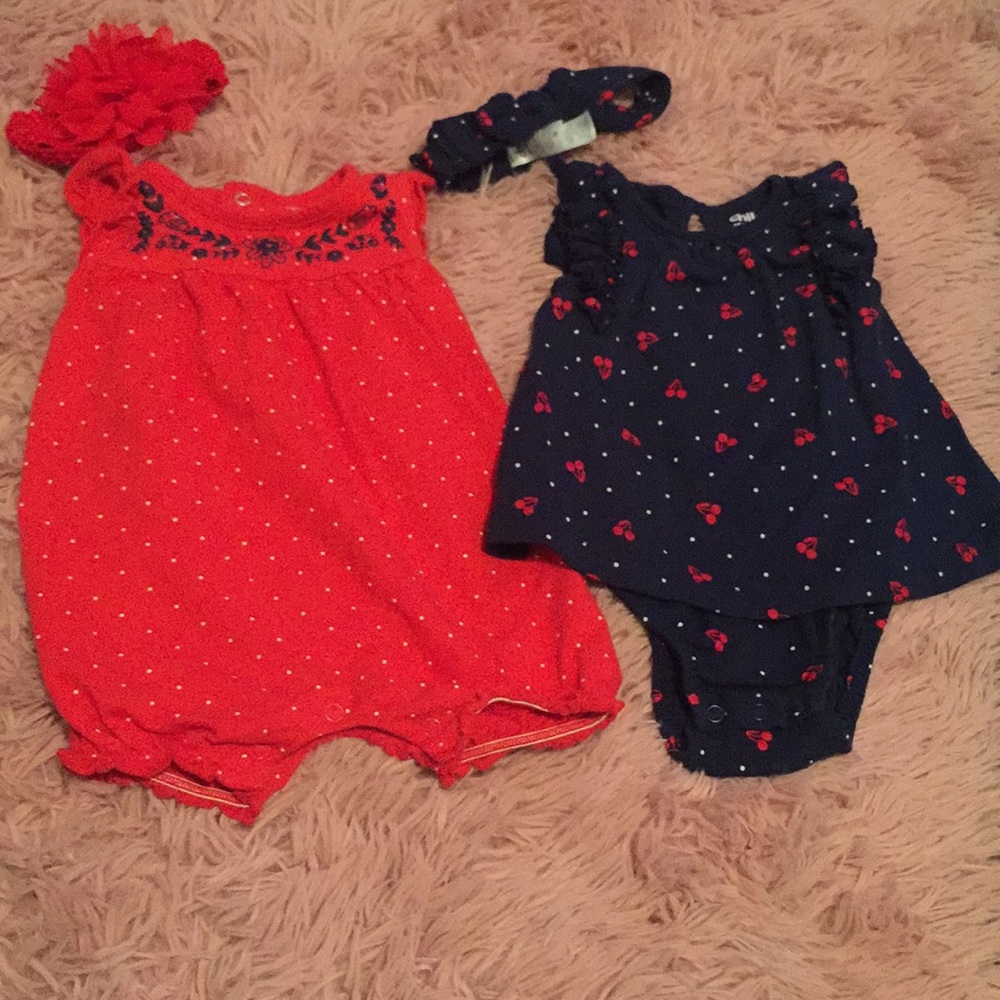 Two infant sets with matching bows.